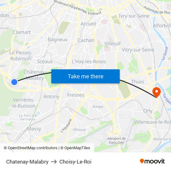 Chatenay-Malabry to Choisy-Le-Roi map