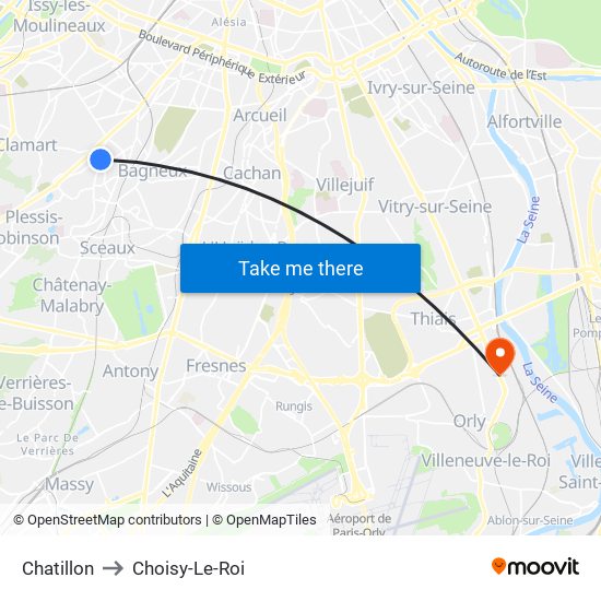 Chatillon to Choisy-Le-Roi map