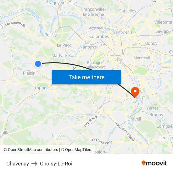 Chavenay to Choisy-Le-Roi map