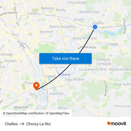 Chelles to Choisy-Le-Roi map