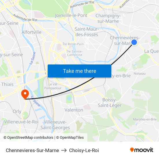 Chennevieres-Sur-Marne to Choisy-Le-Roi map