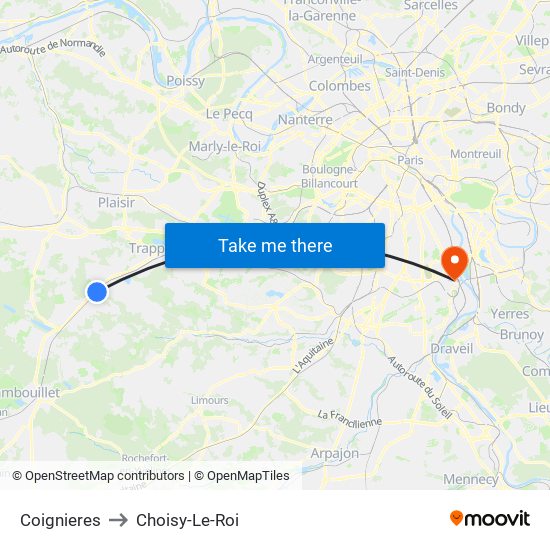 Coignieres to Choisy-Le-Roi map