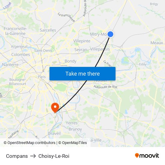 Compans to Choisy-Le-Roi map