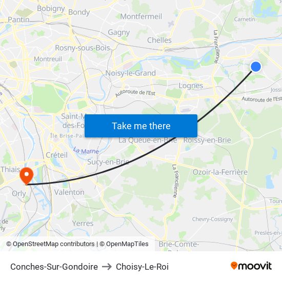 Conches-Sur-Gondoire to Choisy-Le-Roi map