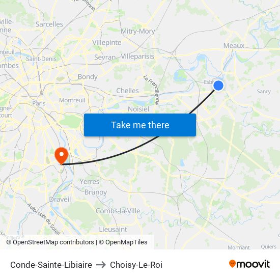 Conde-Sainte-Libiaire to Choisy-Le-Roi map