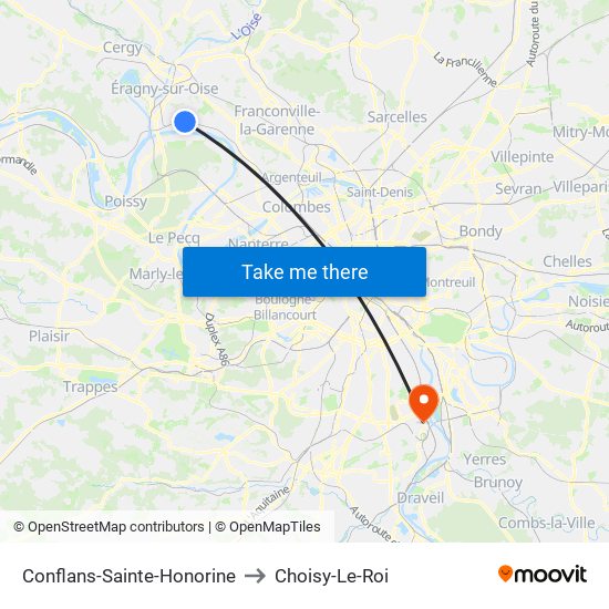 Conflans-Sainte-Honorine to Choisy-Le-Roi map