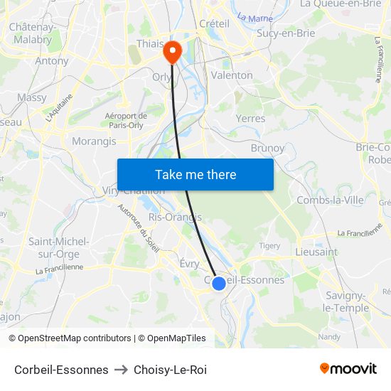 Corbeil-Essonnes to Choisy-Le-Roi map