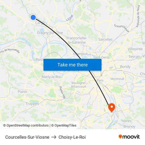 Courcelles-Sur-Viosne to Choisy-Le-Roi map