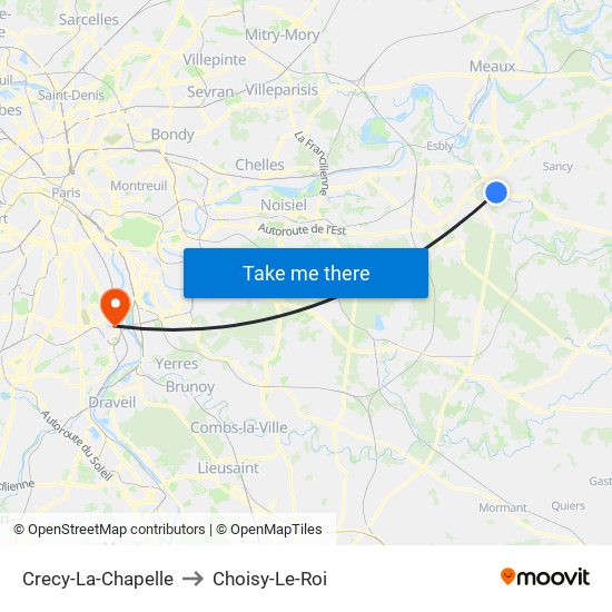 Crecy-La-Chapelle to Choisy-Le-Roi map