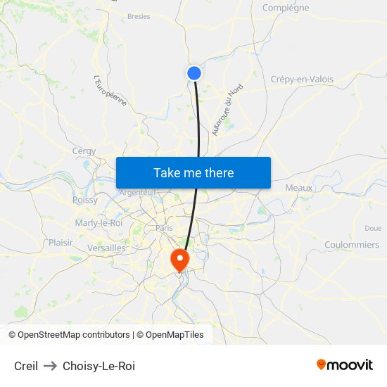 Creil to Choisy-Le-Roi map