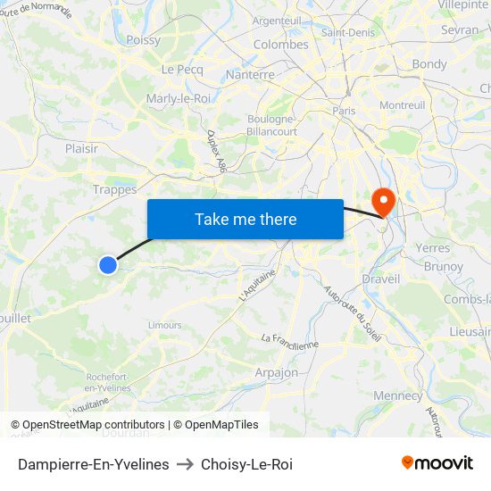 Dampierre-En-Yvelines to Choisy-Le-Roi map
