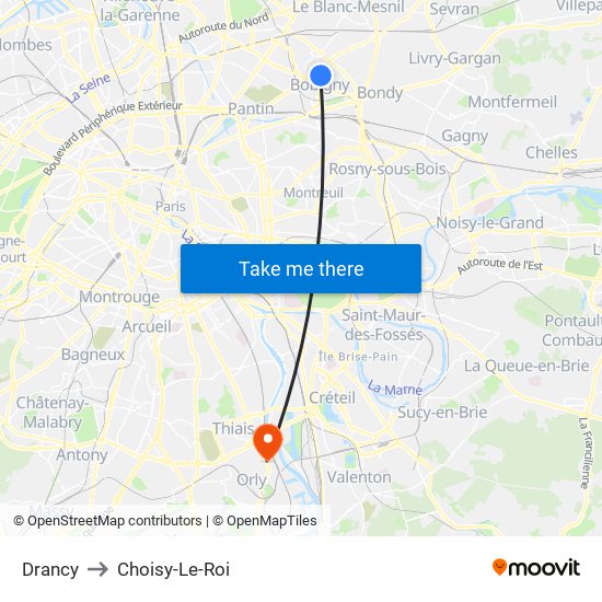 Drancy to Choisy-Le-Roi map