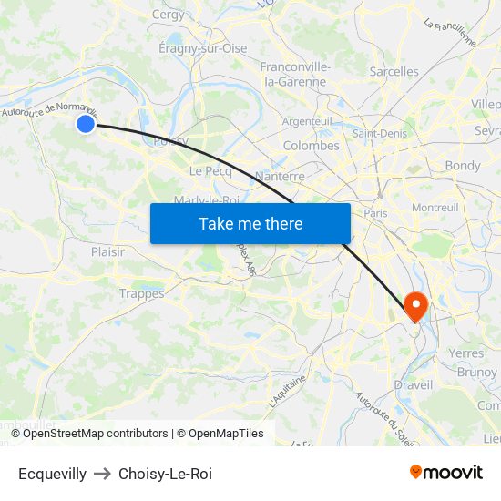 Ecquevilly to Choisy-Le-Roi map