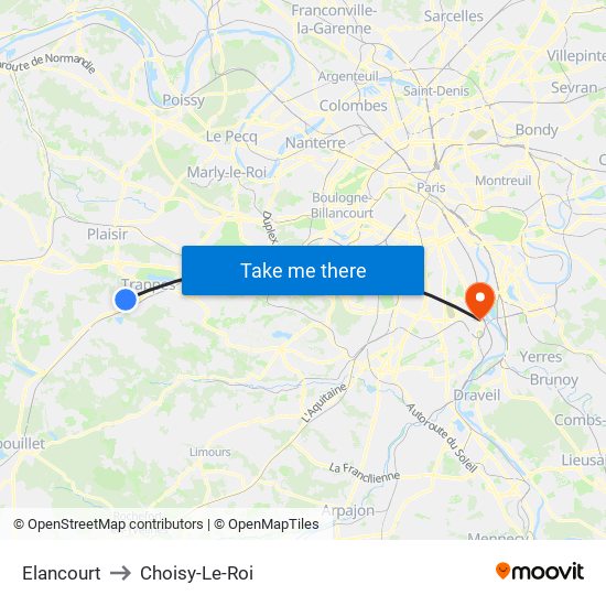 Elancourt to Choisy-Le-Roi map