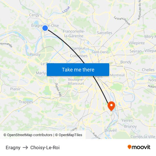 Eragny to Choisy-Le-Roi map