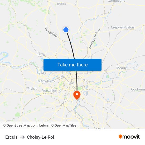 Ercuis to Choisy-Le-Roi map