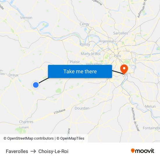 Faverolles to Choisy-Le-Roi map