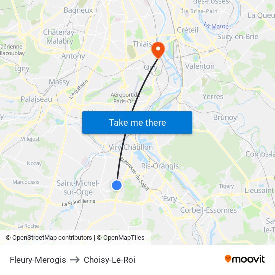 Fleury-Merogis to Choisy-Le-Roi map