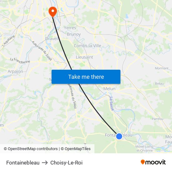 Fontainebleau to Choisy-Le-Roi map