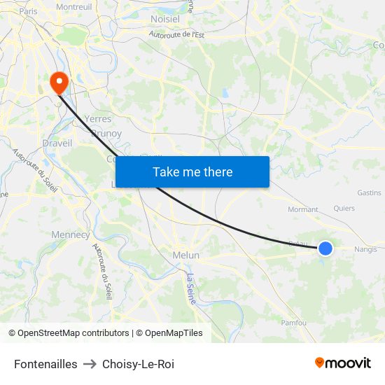 Fontenailles to Choisy-Le-Roi map