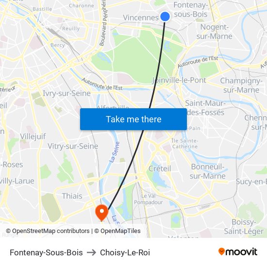 Fontenay-Sous-Bois to Choisy-Le-Roi map