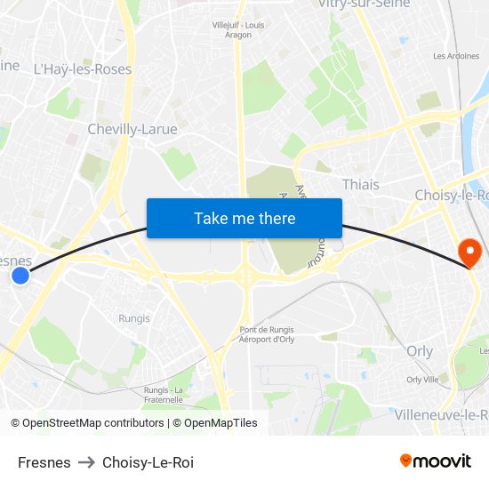 Fresnes to Choisy-Le-Roi map