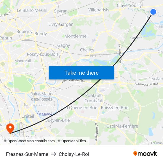 Fresnes-Sur-Marne to Choisy-Le-Roi map