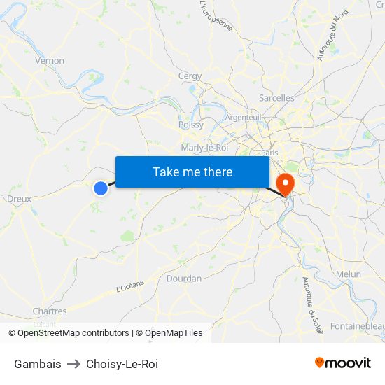 Gambais to Choisy-Le-Roi map