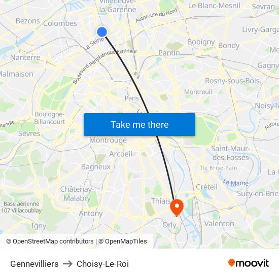 Gennevilliers to Choisy-Le-Roi map