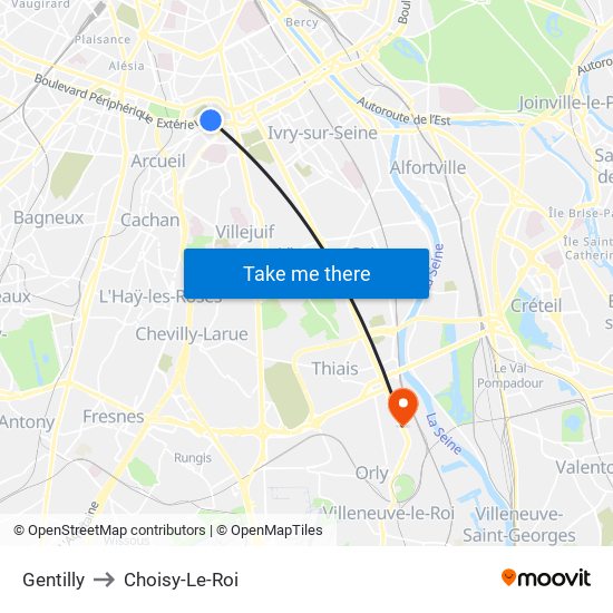 Gentilly to Choisy-Le-Roi map