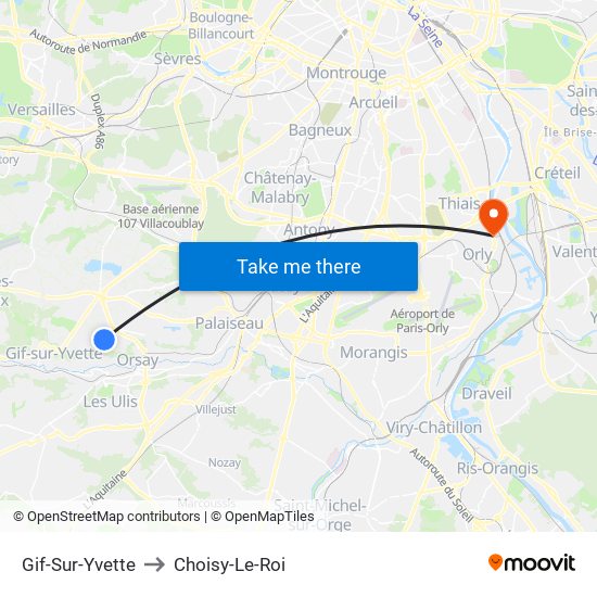 Gif-Sur-Yvette to Choisy-Le-Roi map