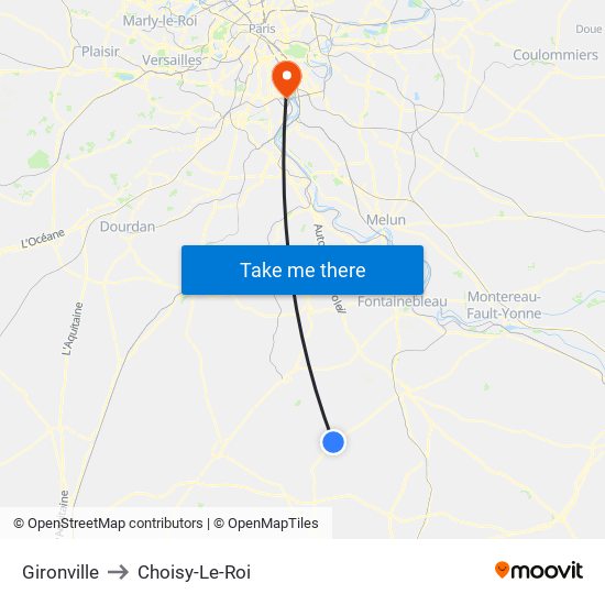 Gironville to Choisy-Le-Roi map