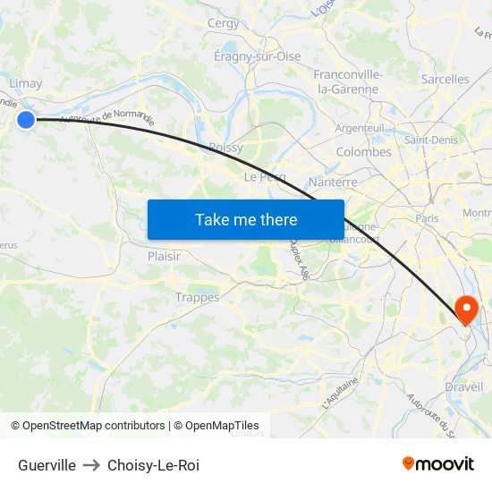 Guerville to Choisy-Le-Roi map