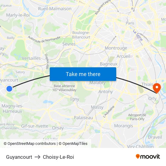Guyancourt to Choisy-Le-Roi map