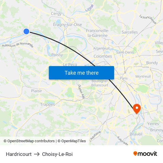 Hardricourt to Choisy-Le-Roi map