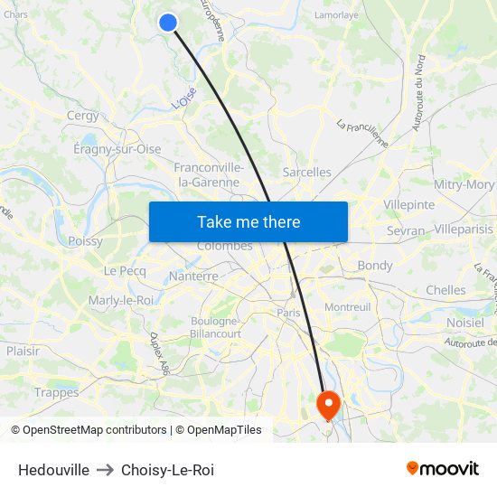 Hedouville to Choisy-Le-Roi map