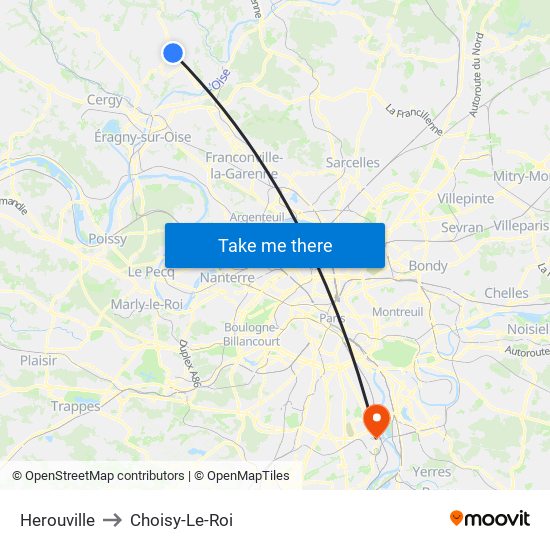 Herouville to Choisy-Le-Roi map