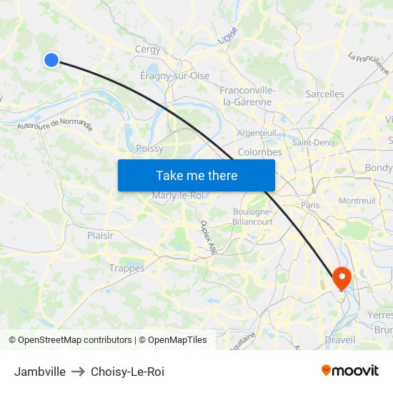 Jambville to Choisy-Le-Roi map
