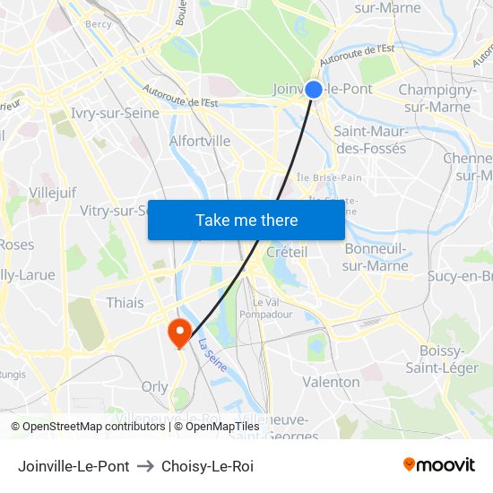 Joinville-Le-Pont to Choisy-Le-Roi map