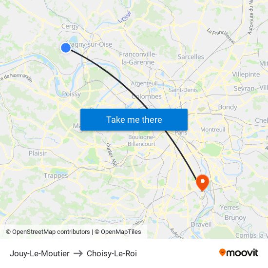 Jouy-Le-Moutier to Choisy-Le-Roi map