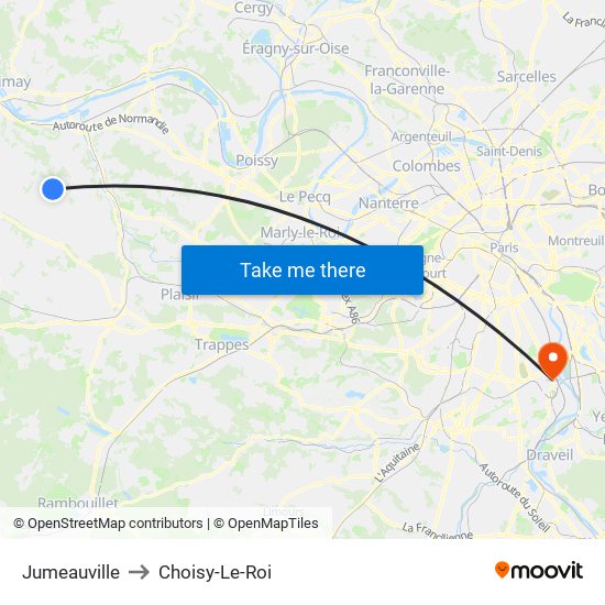 Jumeauville to Choisy-Le-Roi map