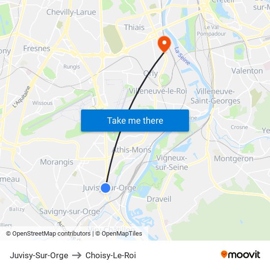 Juvisy-Sur-Orge to Choisy-Le-Roi map