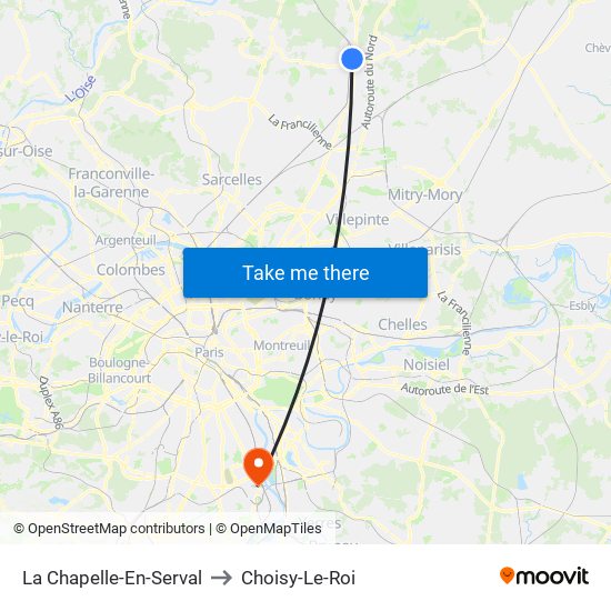 La Chapelle-En-Serval to Choisy-Le-Roi map