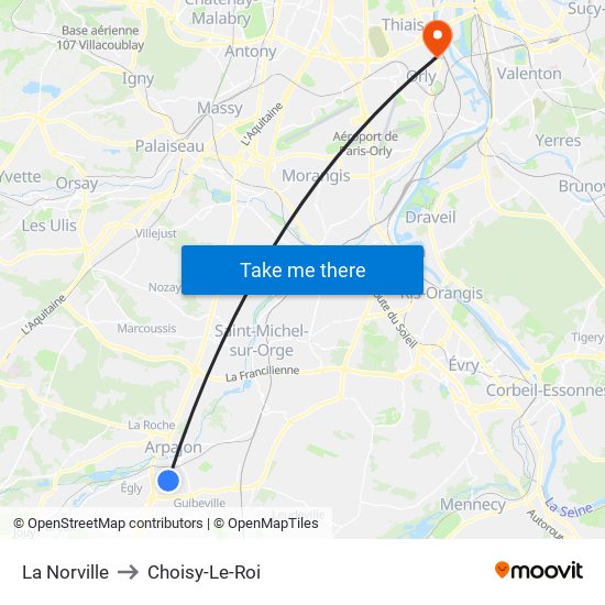 La Norville to Choisy-Le-Roi map