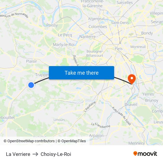 La Verriere to Choisy-Le-Roi map