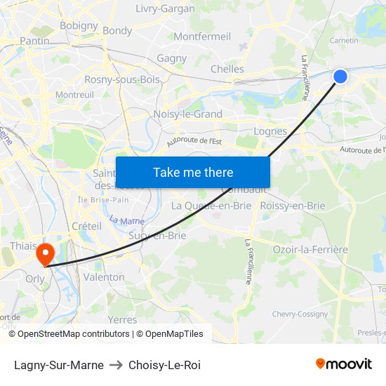 Lagny-Sur-Marne to Choisy-Le-Roi map