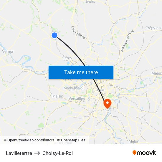 Lavilletertre to Choisy-Le-Roi map