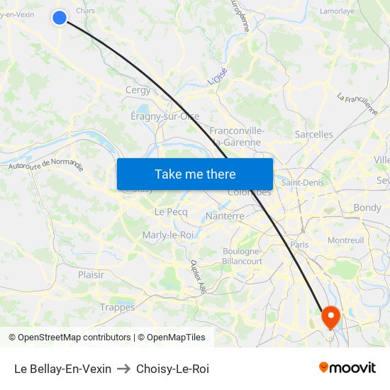 Le Bellay-En-Vexin to Choisy-Le-Roi map