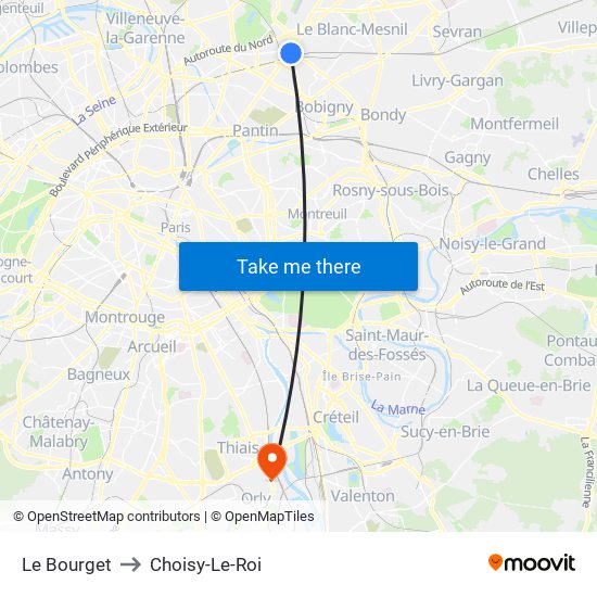 Le Bourget to Choisy-Le-Roi map