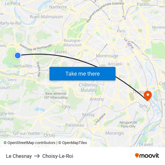 Le Chesnay to Choisy-Le-Roi map